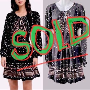Free People NWT Coryn Long Sleeve Keyhole Neckline & Back Dotted Mini Dress, 6
